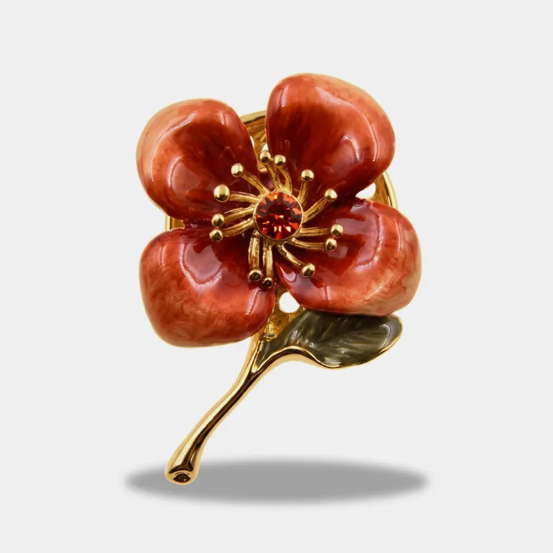 Spilla in Metallo magnetica  fiore smaltato rosso