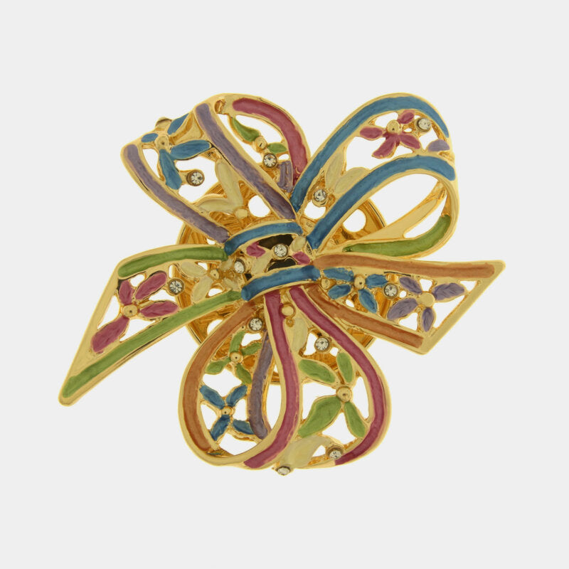 Spilla in Metallo magnetica fiocco forato smaltato multicolore