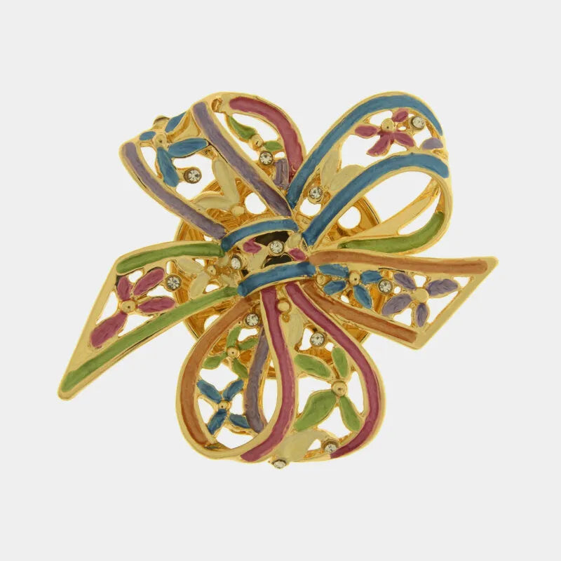 Spilla in Metallo magnetica fiocco forato smaltato multicolore