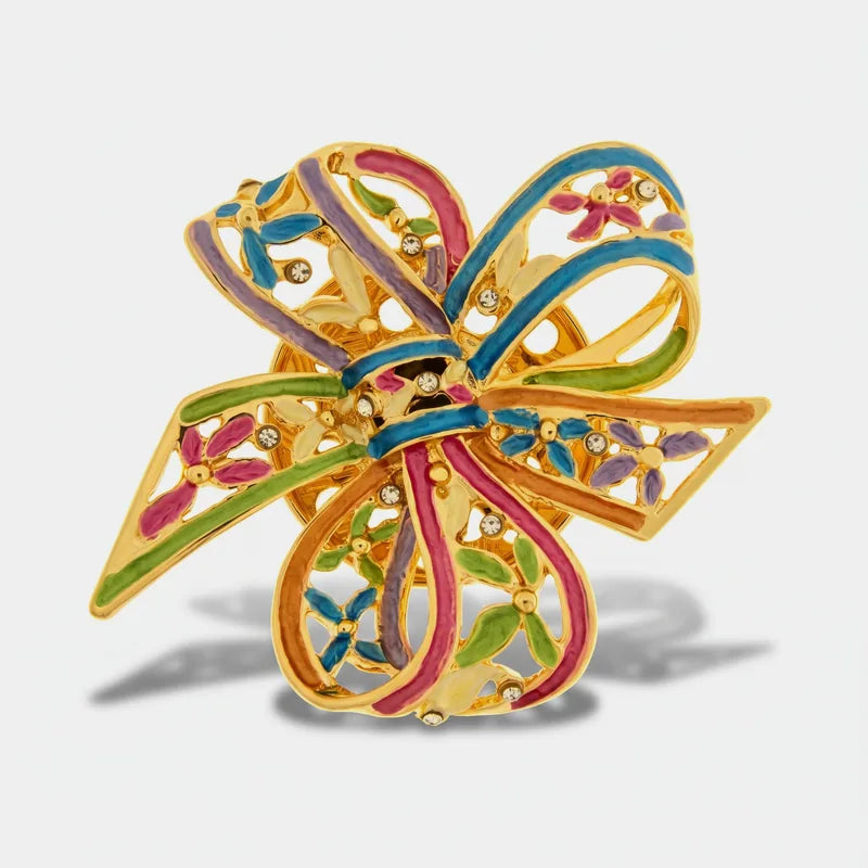 Spilla in Metallo magnetica fiocco forato smaltato multicolore