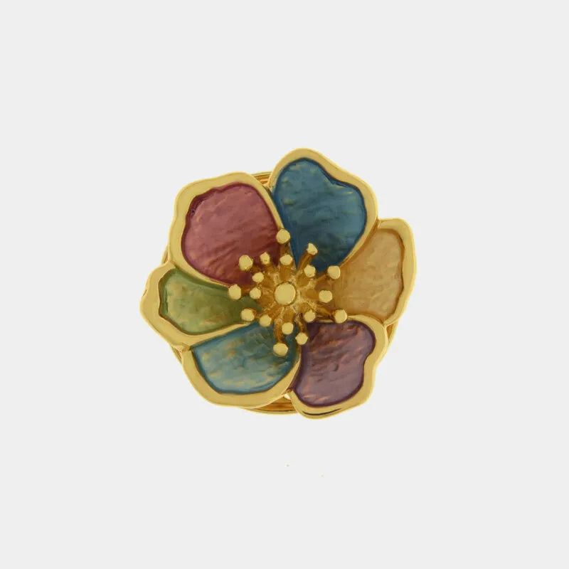 Spilla in Metallo magnetica  fiore dorato smaltato multicolore