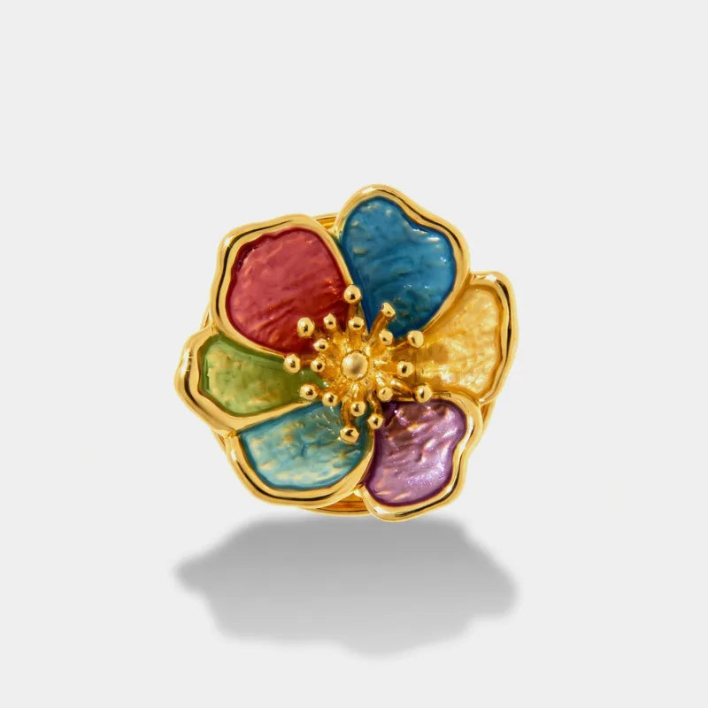 Spilla Metallo magnetica fiore dorato smaltato multicolore