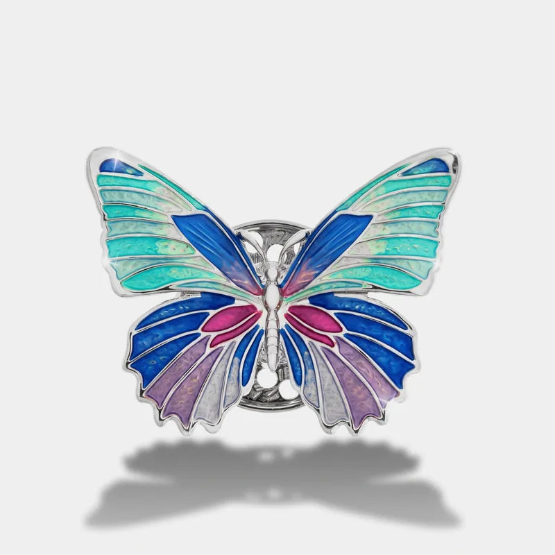 Spilla in Metallo magnetica farfalla smaltata sui toni del blu