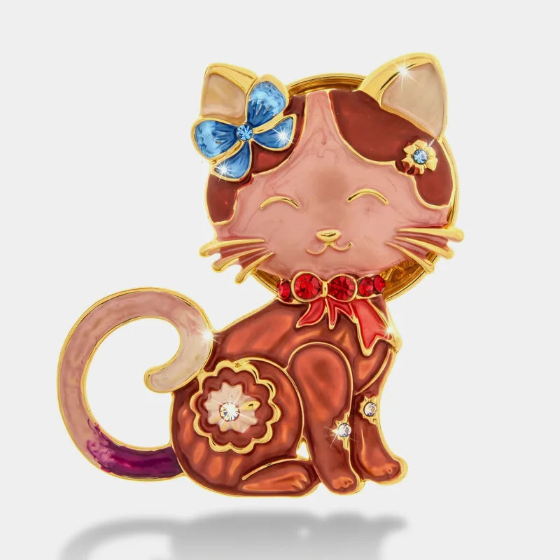 Spilla in Metallo magnetica  gatto smaltato rosa