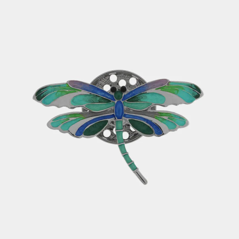 Spilla in Metallo magnetica  libellula smaltata sui toni del blu