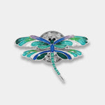 Spilla in Metallo magnetica  libellula smaltata sui toni del blu