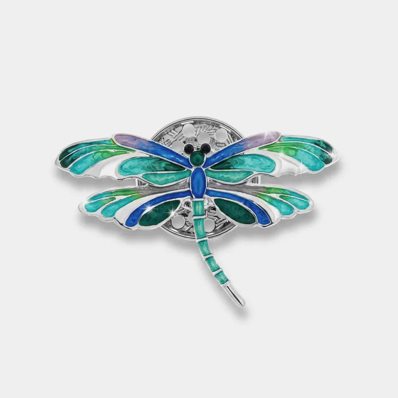 Spilla in Metallo magnetica  libellula smaltata sui toni del blu