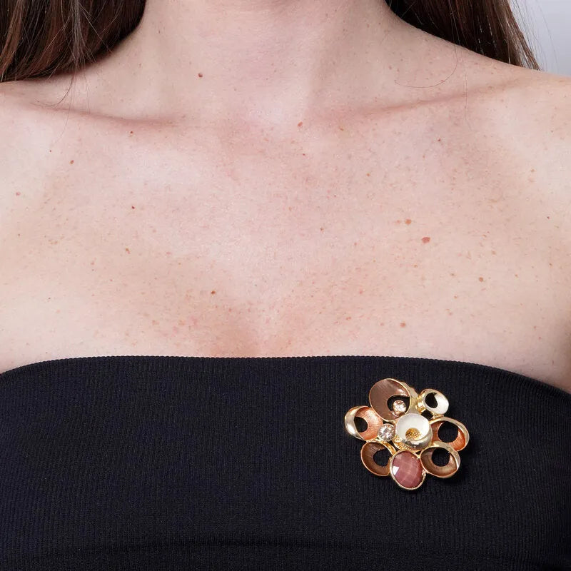 Spilla in Metallo magnetica forme geometriche smaltata marrone