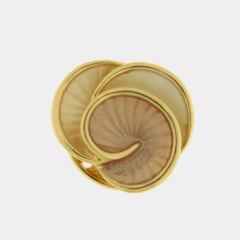 Spilla in Metallo magnetica a spirale smaltata beige e bianca