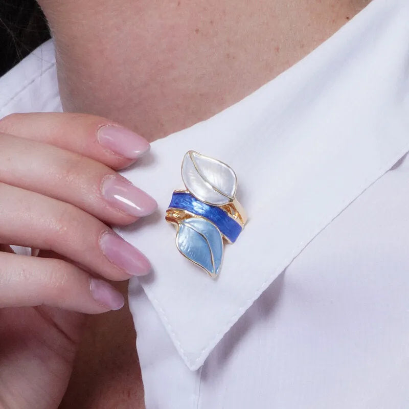 Spilla in Metallo magnetica con foglie smaltate blu
