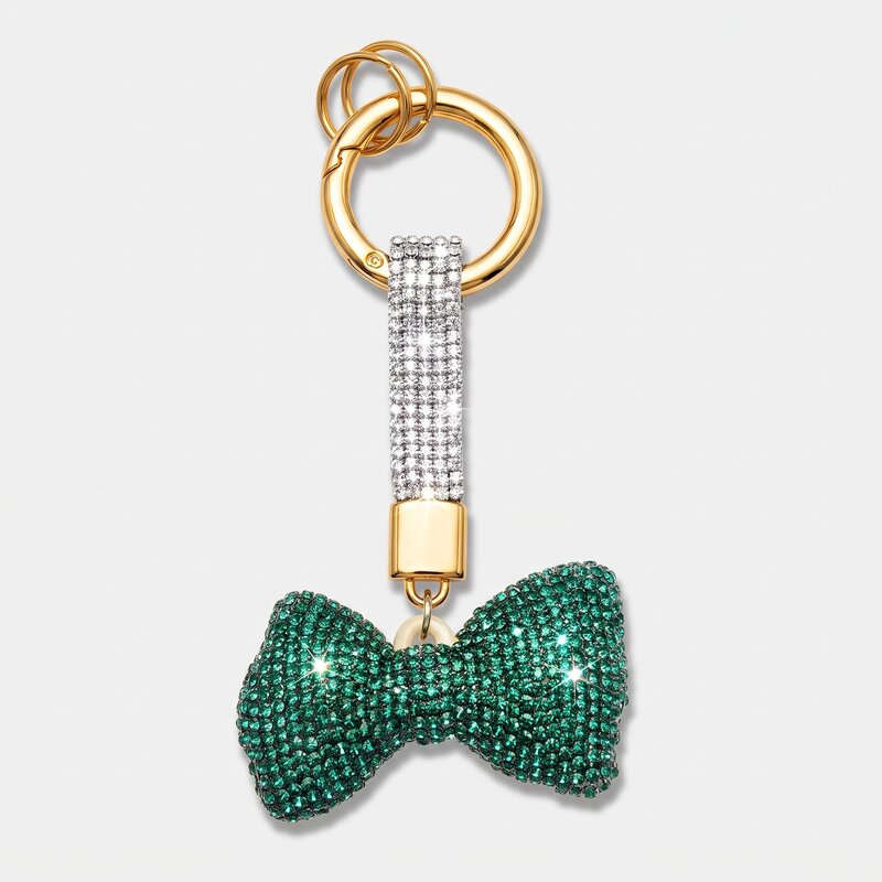 Portachiavi in Metallo Fiocco verde in cristalli - BYSIMON gioielli