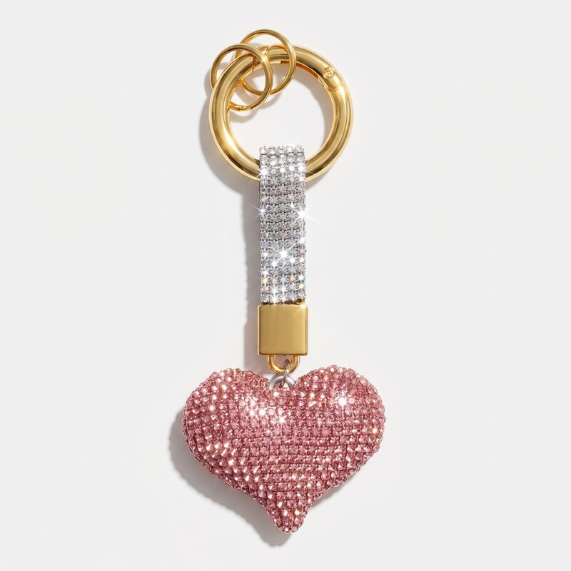 Portachiavi in Metallo Cuore rosa in cristalli - BYSIMON gioielli