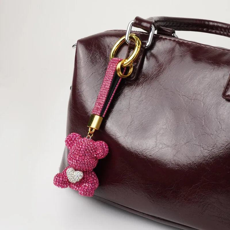 Portachiavi in Metallo Orsetto rosa con cuore in cristalli