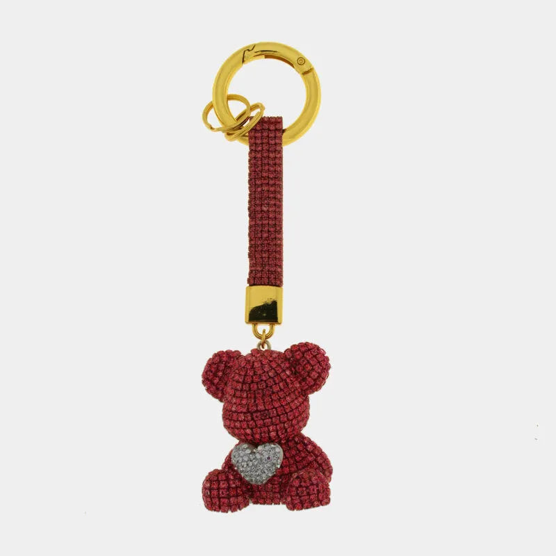 Portachiavi in Metallo Orsetto rosa con cuore in cristalli