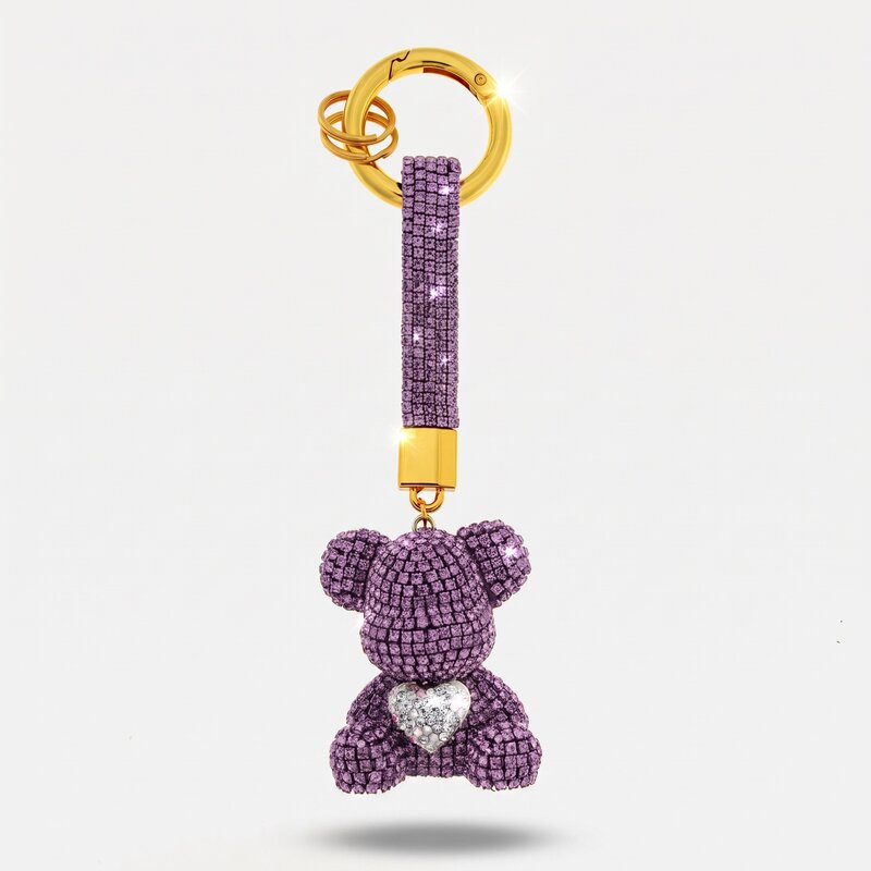 Portachiavi in Metallo Orsetto viola con cuore in cristalli - BYSIMON gioielli