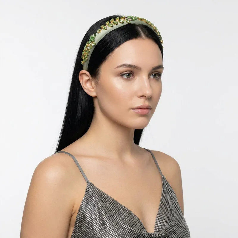 Fermacapelli con strass Verde motivo a foglie
