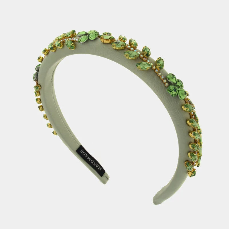 Fermacapelli con strass Verde motivo a foglie
