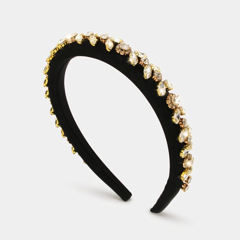 Fermacapelli con strass nero con cristalli beige