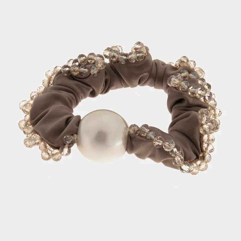Fermacapelli con strass Tortora con perla sintetica e perline