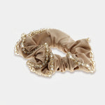Fermacapelli con strass beige satinato con perline