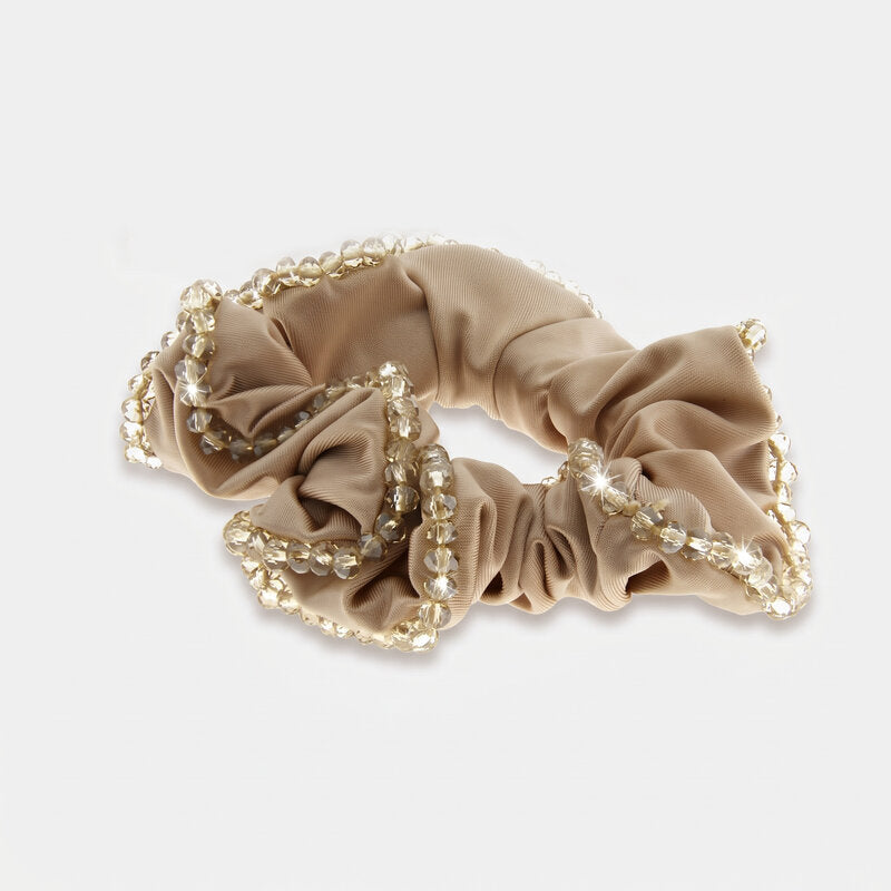Fermacapelli con strass beige satinato con perline