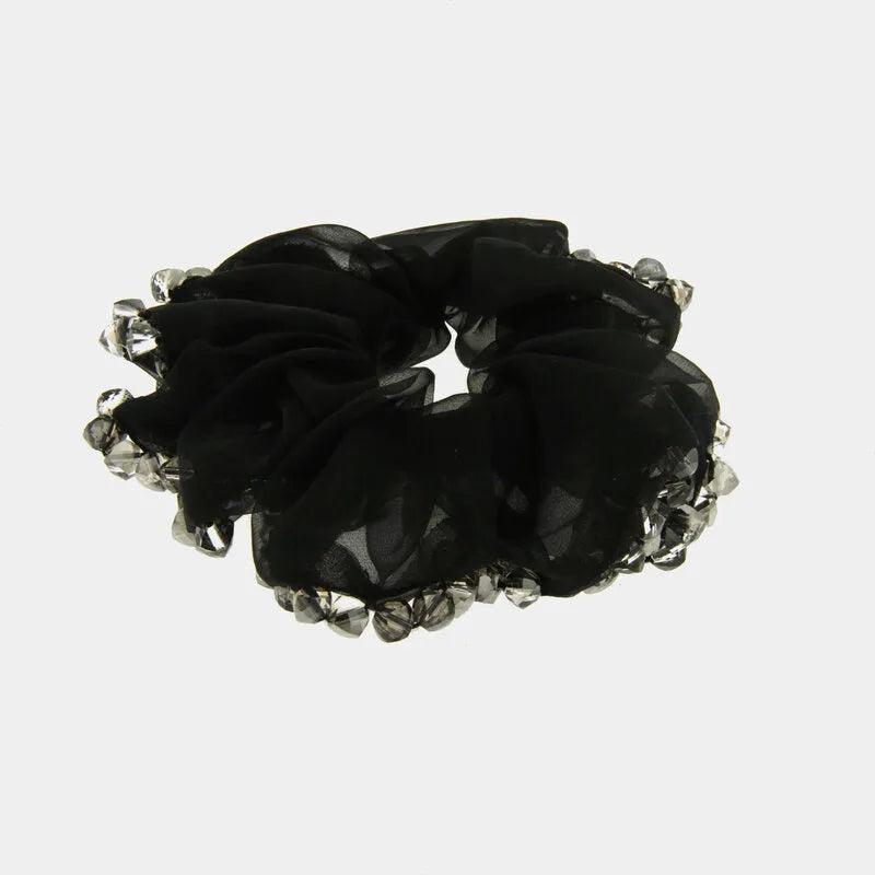 Black veiled rhinestone hair clip with beads