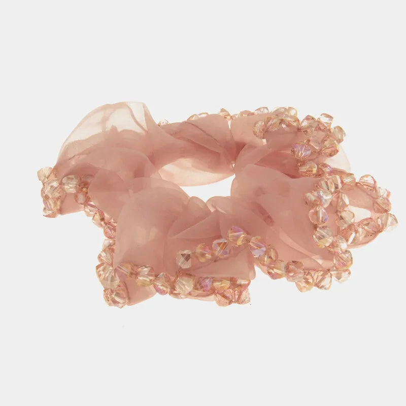 Hair clip with veiled Pink rhinestones and beads
