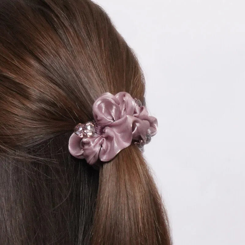 Lilac satin scrunchie with rhinestones