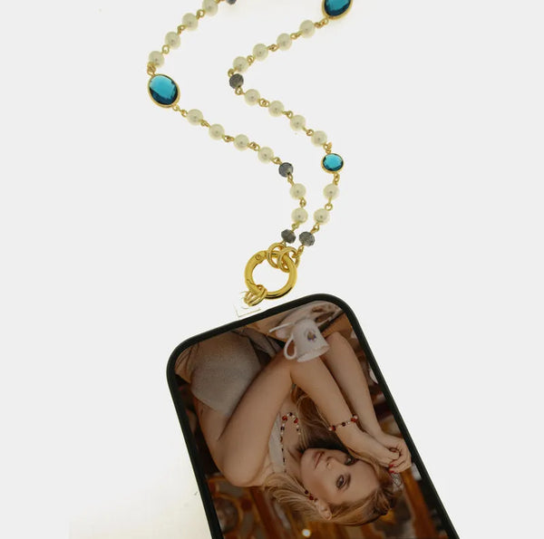 Catena per Cellulare cristalli azzurri e perle AMOVENEZIA - gioiello BySimon