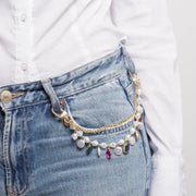 Accessorio borsa in Metallo doppia catena con perle e cristalli