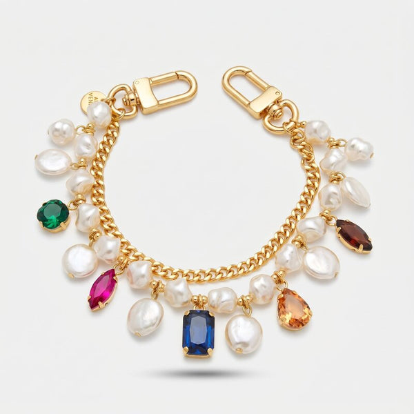 Accessorio borsa in Metallo doppia catena con perle e cristalli - BYSIMON gioielli
