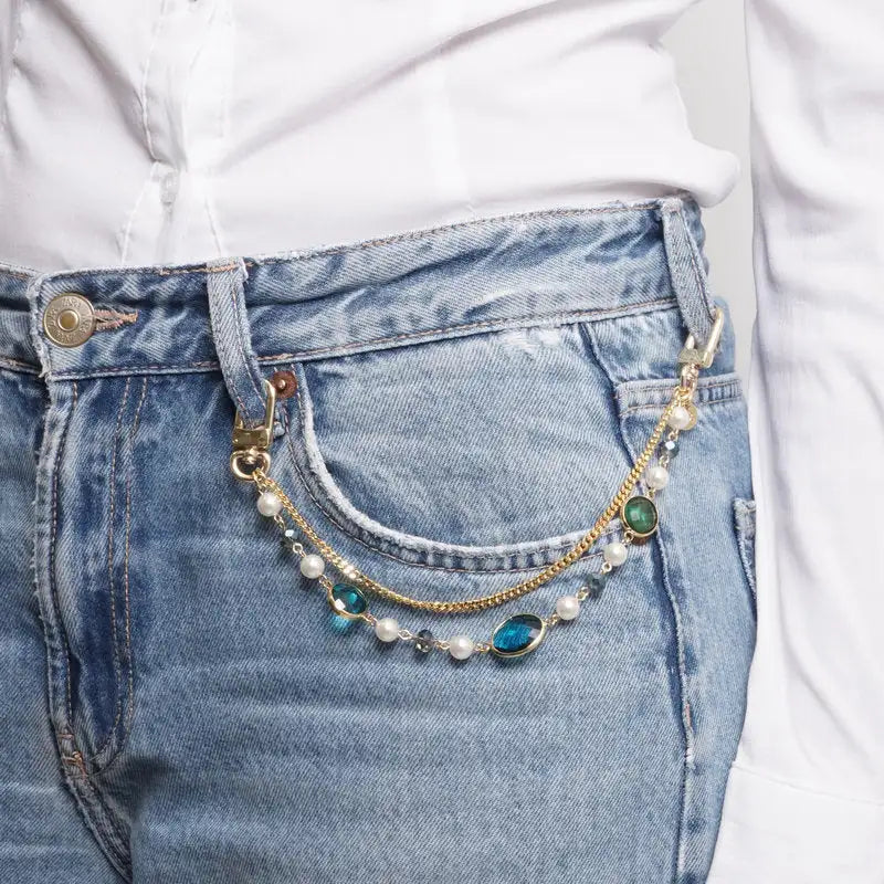 Accessorio borsa in Metallo doppia catena con perle e cristalli