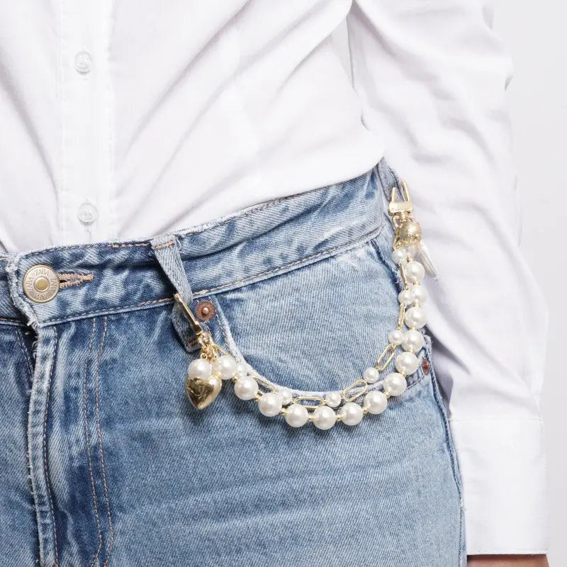 Accessorio borsa in Metallo doppia catena con perle