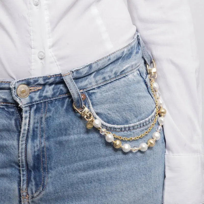 Accessorio borsa in Metallo doppia catena con perle