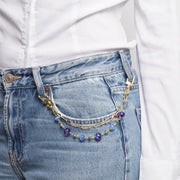 Accessorio borsa in Metallo doppia catena con cristalli blu