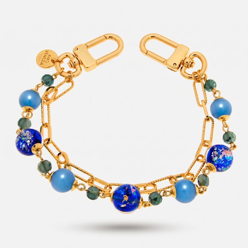 Accessorio borsa in Metallo doppia catena con cristalli blu - BYSIMON gioielli