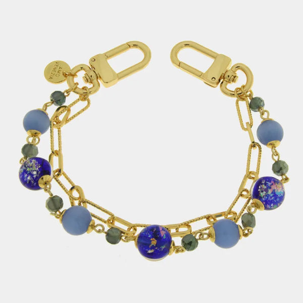 Accessorio borsa in Metallo doppia catena con cristalli blu - BYSIMON gioielli