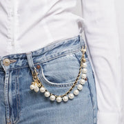 Accessorio borsa in Metallo catena nera e perle