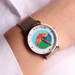 Orologio Analogico Met. con quadrante impreziosito da disegno etna e fico d'india, maglia milanese - BYSIMON gioielli