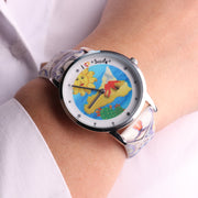 Orologio Analogico Met. con quadrante dell'isola di Sicilia, fico d'india, sole e maiolica colorata