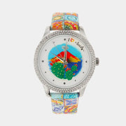 Orologio Analogico Met. cinturino con maioliche e Etna centrale