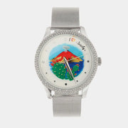 Orologio Analogico Met. quadrante impreziosito da simboli siciliani e cristalli bianchi