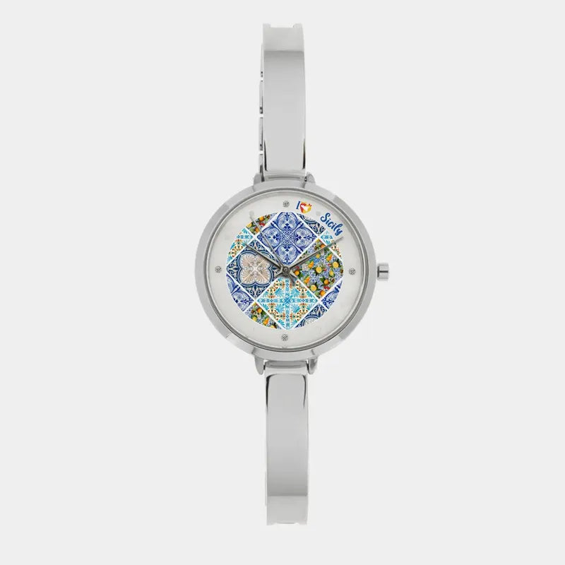 Orologio Analogico Met. con maiolica impreziosita da smalto colorato e cristalli