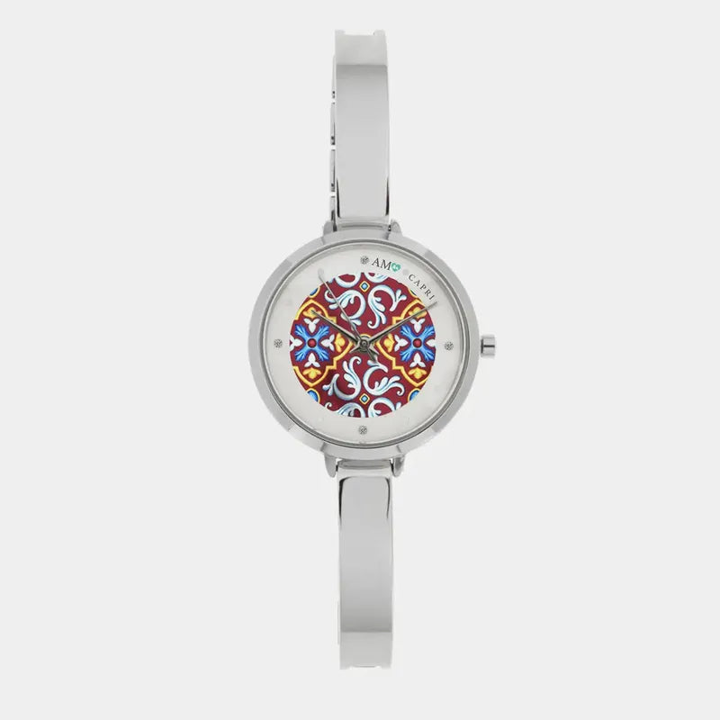 Orologio Analogico Met. con maiolica impreziosita da smalto colorato e cristalli