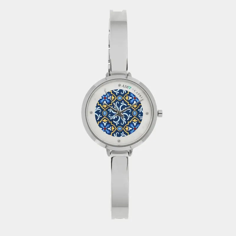 Orologio Analogico Met. con maiolica impreziosita da smalto colorato e cristalli