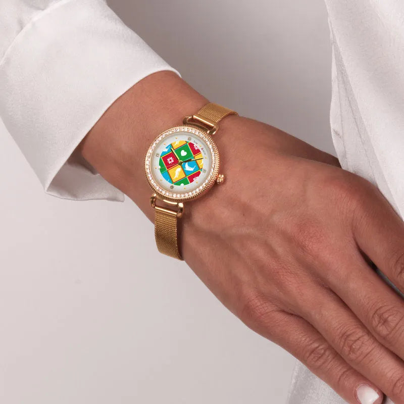 Orologio Analogico Met. con simboli veneziani impreziosito da smalto colorato e cristalli