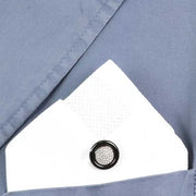 Spilla in Argento 925 con cornice di ceramica nera impreziosito da pavè di zirconi bianchi