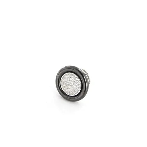 Spilla in Argento 925 con cornice di ceramica nera impreziosito da pavè di zirconi bianchi