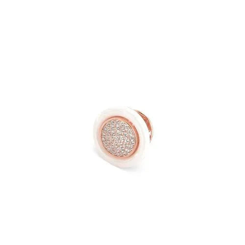 Spilla in Argento 925 con cornice di ceramica bianca, impreziosito da pavè di zirconi bianchi