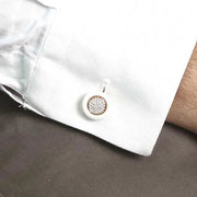 Gemelli in Argento 925 con cornice di ceramica bianca impreziosito da pavè di zirconi bianchi